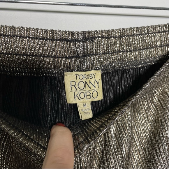Torn By Ronny Kobo Gold Metallic Wide Leg Palazzo Pants Elastic Waist Size M - Picture 5 of 8